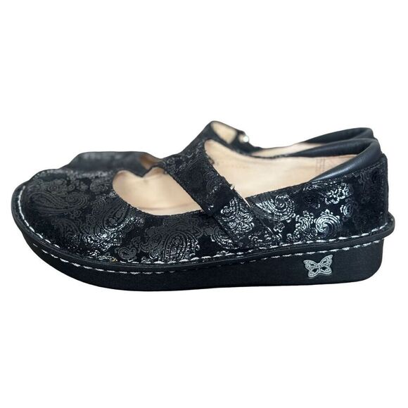 Alegria Dayna Black Paisley Mary Jane Shoes Size 37 WIDE. US Size 7 - 7 1/2 WIDE - Picture 3 of 11